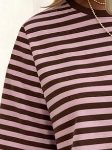 EMERY ROSE Women's Short-Sleeve Casual T-Shirt With Striped Print Pattern, Stylish Design, Suitable For Commuting, Vacation And Daily Wear, Spring And Summer Style, Ideal Gift For Sisters And Mothers, Casual And Fashionable Tops. - Multicolor - View 3
