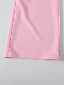 SHEIN 青少年女孩休閒長袖短版背心上衣，黃色與粉色對比腰帶運動長褲 2 件套 - 粉色 - 查看 8