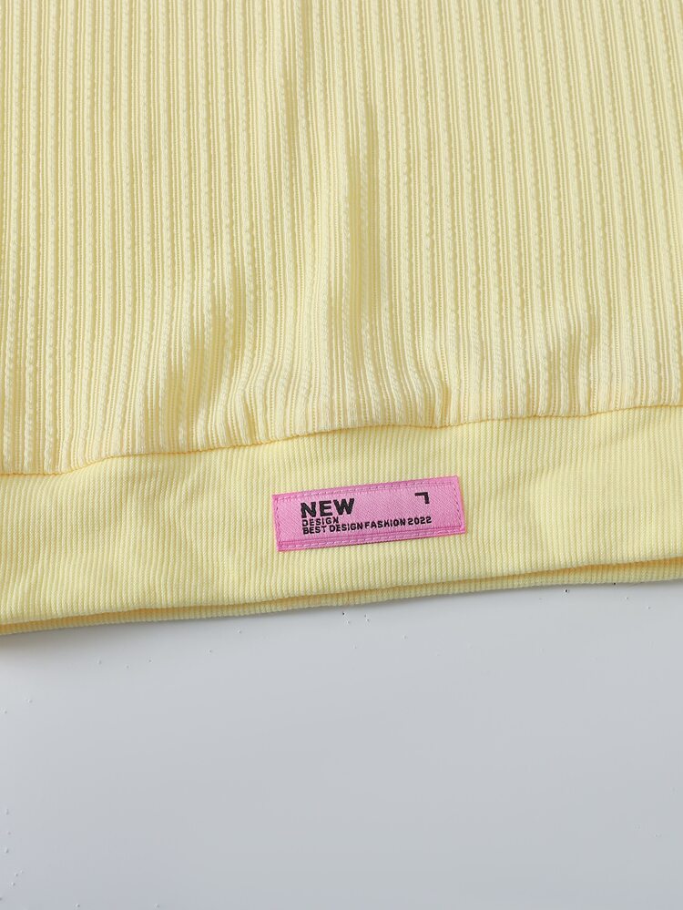 SHEIN Teen Girl Teen Girls Casual Long Sleeve Cropped Tank Top Yellow Pink Contrast Waistband Sweatpants 2Pcs Set - Pink - View 5