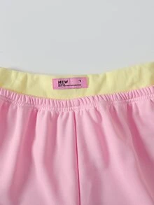 SHEIN 青少年女孩休閒長袖短版背心上衣，黃色與粉色對比腰帶運動長褲 2 件套 - 粉色 - 查看 7
