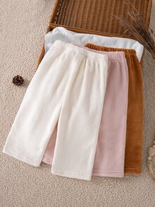 SHEIN 3pcs/Set Baby Girl 0-3Y Solid Color Soft Fleece Casual Baggy Long Pants, All-Match Versatile Style, Off-White Dusty Pink Chocolate Brown Autumn - Multicolor - View 2