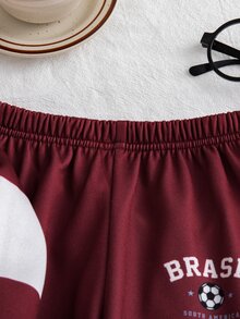 SHEIN Young Boy Color Block Sleeve Half Zip Sweatshirt Jogger Set, 2Pcs Stand Collar Fleece Tracksuit, Toddler Casual Daily Outfit,Fall,Autumn&Winter,School - Burgundy - View 11