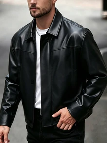 Manfinity Homme Men's Mature Casual Solid Black Jacket Coat, Best Choice For Holiday Gift - Black - View 1