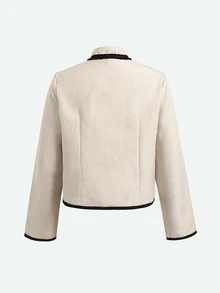 SHEIN Tween Girls Short "New Chinese Style" Jacket With Mandarin Collar And Frog Closures Autumn - Khaki - View 3