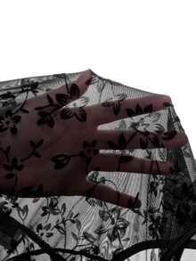 Zolique 时尚性感植绒透视网纱镂空连体衣 - 黑色 - 查看 9
