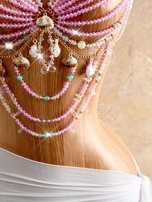 Mistrie Women's Summer Holiday Shell Camisole, Crystal Beaded Beach Vacation White Sequin Tropical Sexy - Pink - View 6