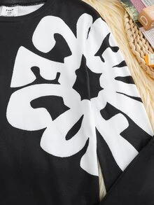 SHEIN 青少年幾何花卉圖案圓領長袖修身舒適休閒居家睡衣套裝 2件組 - 藍色 - 查看 3