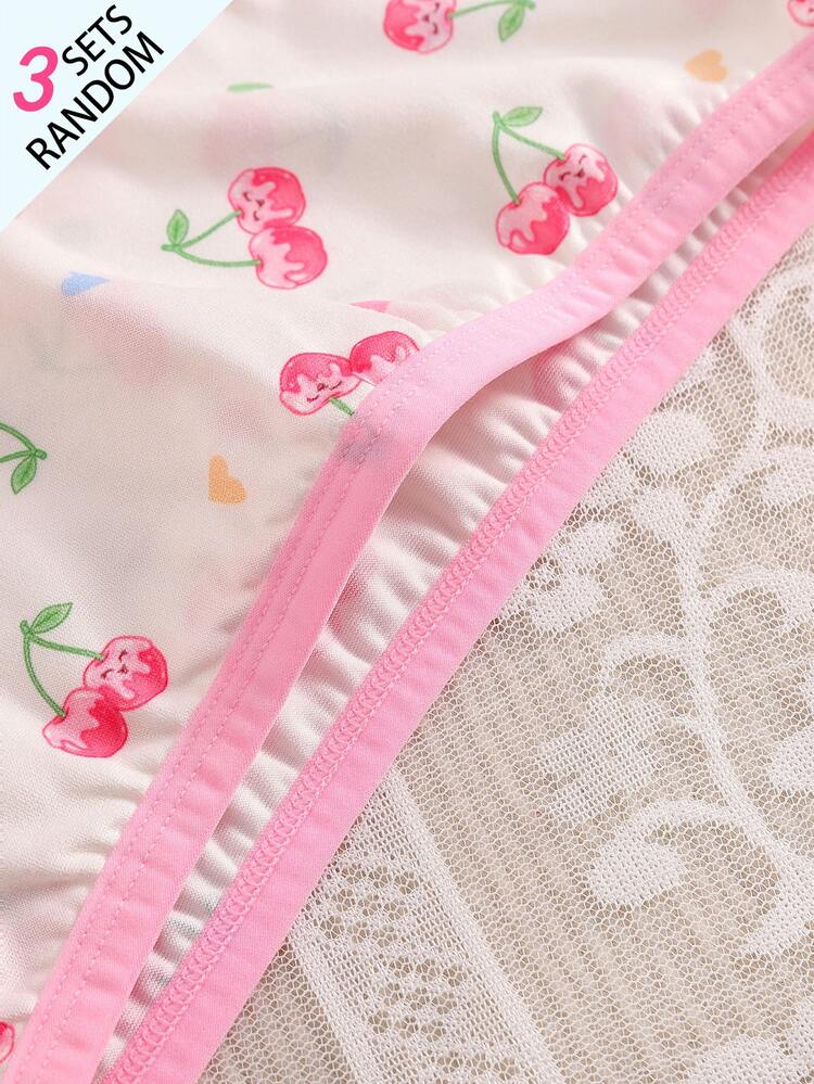 Random 3 Sets Tween Girl Simple Bow Print Cherry Daisy Pink Sweet Basic Camisole Triangle Set - Multicolor - View 8