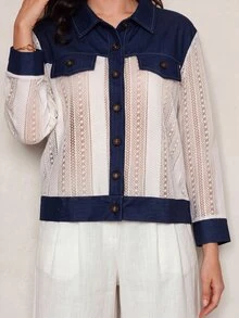 Lacomfia Women's Casual Elegant Lace Patchwork Design Loose Long Sleeve Plus Size Jacket - Multicolor - View 6