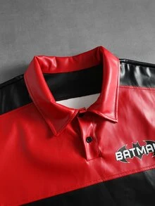 ROMWE MEN Batman X ROMWE 男士 PU 配色條紋拼接 Polo 衫 - 彩色 - 查看 2