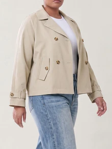 Solavibe Plus Size Women's Solid Color Raglan Long Sleeve Double-Breasted Casual Elegant Trench Coat Jacket Summer Cropped Teachers' Day Office Evening Fall - Apricot - View 10