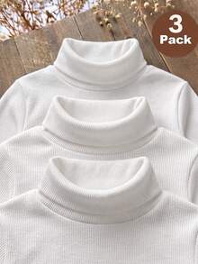Emery Rose Kids Emery Rose Kids Kids Young Girl Knit Solid Color Stand Collar Fitted Casual T-Shirt 3pcs Set - White - View 3