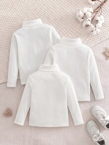 Emery Rose Kids Emery Rose Kids Kids Young Girl Knit Solid Color Stand Collar Fitted Casual T-Shirt 3pcs Set - White - View 4