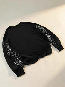 ROMWE MEN Men's Round Neck Long Sleeve Angel Print Loose Fit T-Shirt - Black - View 2