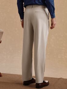 Core Aspect Men's Striped Mid-Waist Tapered Leg Pants, Casual Business Commute Versatile Suit Trousers - Khaki - View 2