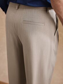 Core Aspect Men's Striped Mid-Waist Tapered Leg Pants, Casual Business Commute Versatile Suit Trousers - Khaki - View 3