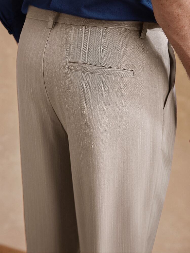 Core Aspect Men's Striped Mid-Waist Tapered Leg Pants, Casual Business Commute Versatile Suit Trousers - Khaki - View 3
