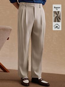 Core Aspect Men's Striped Mid-Waist Tapered Leg Pants, Casual Business Commute Versatile Suit Trousers - Khaki - View 6