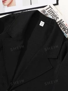 SHEIN Tween Girl Long Sleeve Black Crop Coat Halloween Autumn Fall - Black - View 6