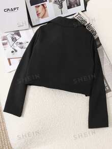 SHEIN Tween Girl Long Sleeve Black Crop Coat Halloween Autumn Fall - Black - View 3