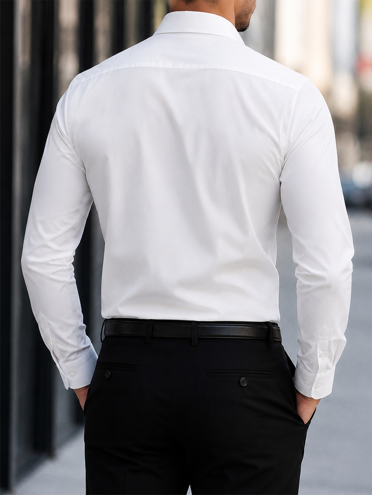 Manfinity Mode Camisa de manga larga blanca para hombre, unicolor con botones, camisa casual de negocios de verano, estilo Old Money para boda, fiesta, otoño, ceremonia - Blanco - Añade 2