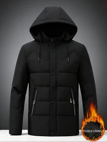 Manfinity Homme Thickened Thermal Lined Zipper Placket Multi-Pocket Fashion Casual Outdoor Cold-Proof Men's Padded Coat - Black - View 3