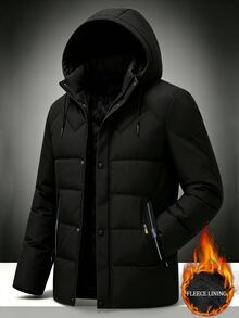 Manfinity Homme Thickened Thermal Lined Zipper Placket Multi-Pocket Fashion Casual Outdoor Cold-Proof Men's Padded Coat - Black - View 2