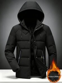 Manfinity Homme Thickened Thermal Lined Zipper Placket Multi-Pocket Fashion Casual Outdoor Cold-Proof Men's Padded Coat - Black - View 1