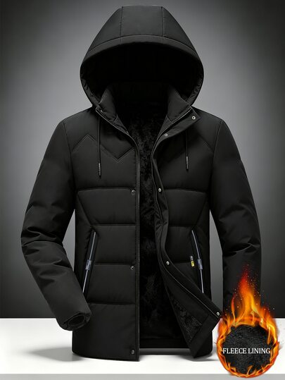 Manfinity Homme Thickened Thermal Lined Zipper Placket Multi-Pocket Fashion Casual Outdoor Cold-Proof Men's Padded Coat