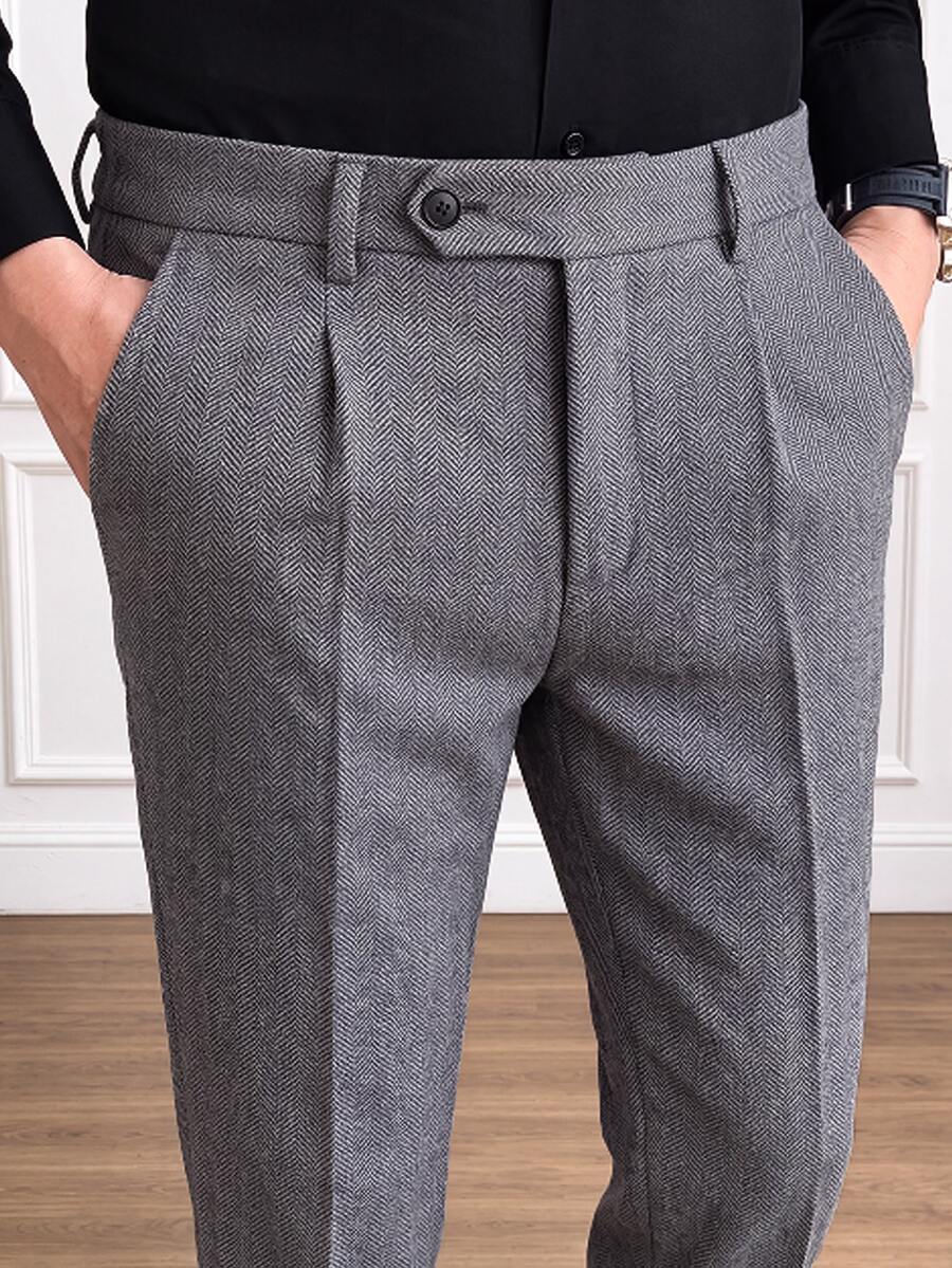 Manfinity Bizformal Men's Dark Grey Single Pleat Herringbone Pattern ...