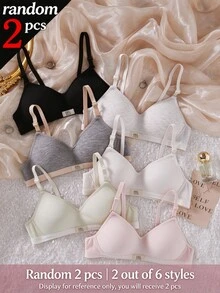 [2 Randomly Sent]Teen GirlThin Seamless Non-Wired Bra, Developmental Period Student Bra, Versatile Comfortable Underwear Autumn Fall - Multicolor - View 2