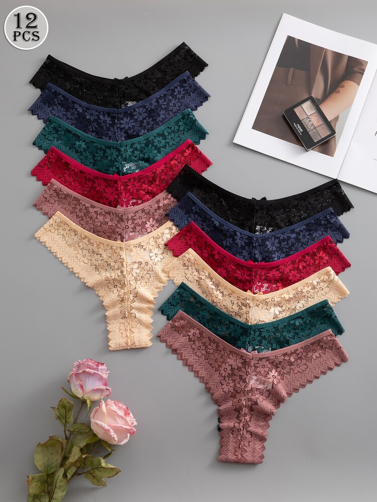 Snug Zone Fantasy-Elegant Multicolor Lace Thongs With Plant Pattern And Contrast Trim For Women - Multicolor - View 3