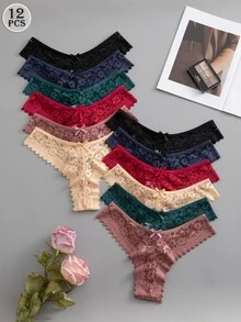 Snug Zone 12件套浪漫性感蕾丝比基尼内裤，女士适用，多种颜色可选 - 彩色 - 查看 2