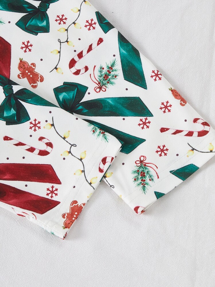 Tween Girl Pajamas Bow 2pcs Autumn/Winter Christmas Button-Down Long Sleeve Pants Print Brown - Multicolor - View 7