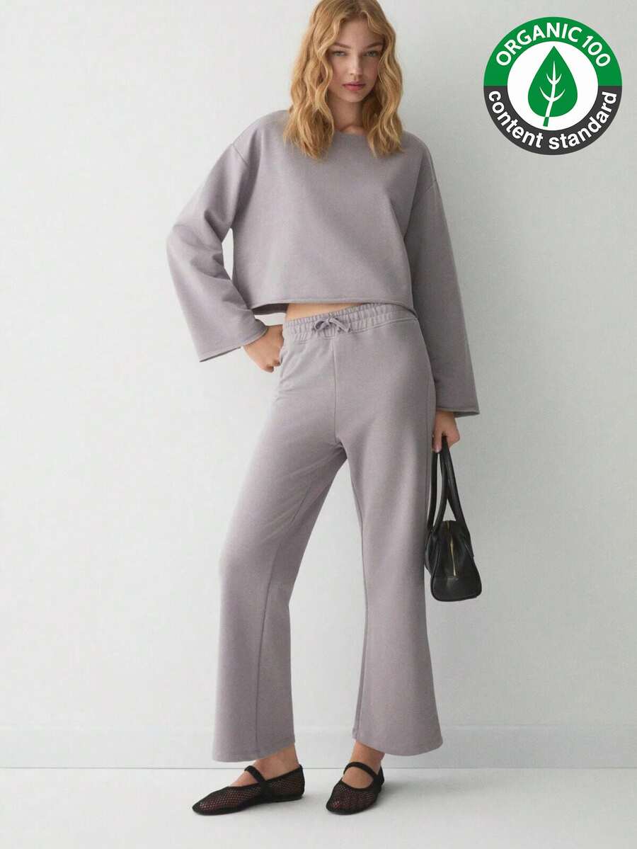 SEDNA Women's Wide And Round Neck Wide Leg Organic Cotton Sweatpant And Sweatshirt Set - Purple - View 1