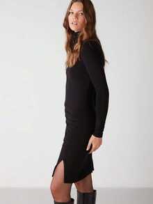 Women's Solid Color Minimalist Long Sleeve Turtleneck Dress - Black - View 5