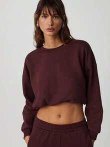 DEWANNA Women's Long Sleeve Crop Burgundy Tracksuit - Burgundy - View 3