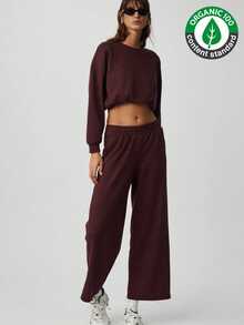 DEWANNA Women's Long Sleeve Crop Burgundy Tracksuit - Burgundy - View 1