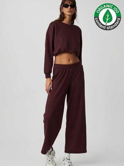 DEWANNA Women's Long Sleeve Crop Burgundy Tracksuit