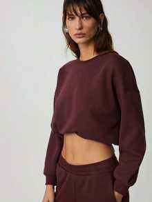 DEWANNA Women's Long Sleeve Crop Burgundy Tracksuit - Burgundy - View 4