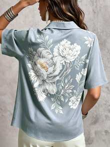 SHEIN 女款夏季休閒花卉印花短袖襯衫 - 彩色 - 查看 3