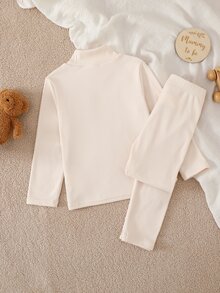 Young Girl Cute Semi-High Neck Applique Embroidered Top And Leggings Set - Multicolor - View 7