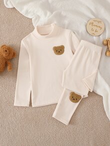 Young Girl Cute Semi-High Neck Applique Embroidered Top And Leggings Set - Multicolor - View 5