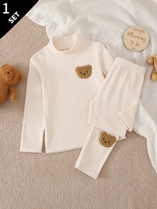 Young Girl Cute Semi-High Neck Applique Embroidered Top And Leggings Set - Multicolor - View 2