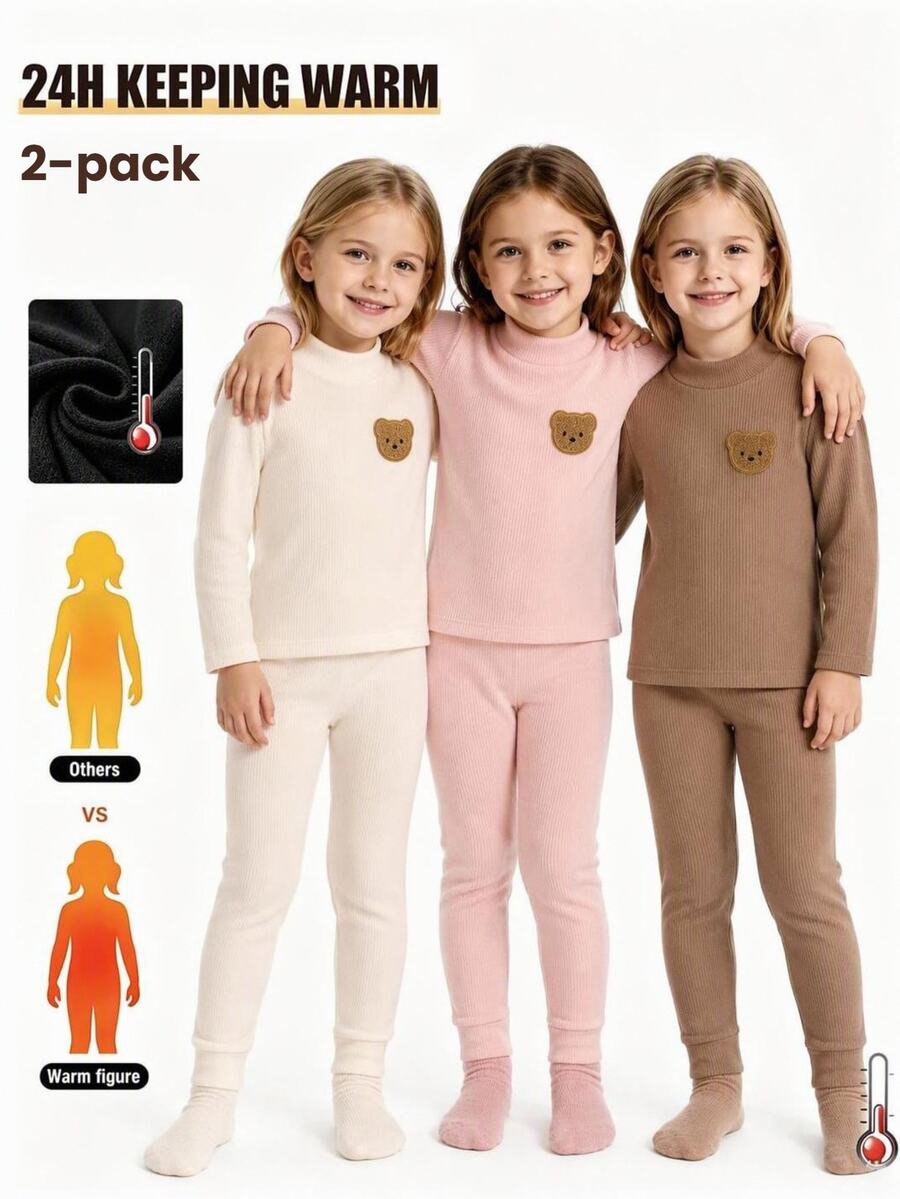 Young Girl Cute Semi-High Neck Applique Embroidered Top And Leggings Set - Multicolor - View 1