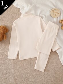 Young Girl Cute Semi-High Neck Applique Embroidered Top And Leggings Set - Multicolor - View 3