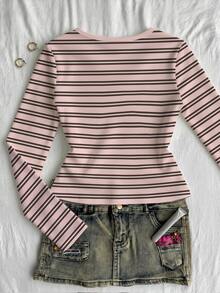 Teen Girls V-Neck Long Sleeve Casual Cute Versatile T-Shirt - White - View 2