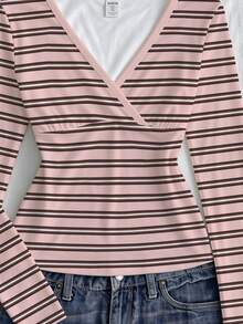 Teen Girls V-Neck Long Sleeve Casual Cute Versatile T-Shirt - White - View 3