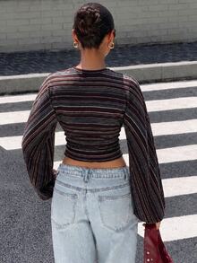 Muchica Women's Striped Casual Daily Long Sleeve T-Shirt - Multicolor - View 2