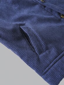 SHEIN 大童男孩雪絨內裡燈芯絨夾克，冬季保暖海軍藍抓絨內裡外套，附口袋鈕扣開襟休閒外套 - 藏蓝色 - 查看 6
